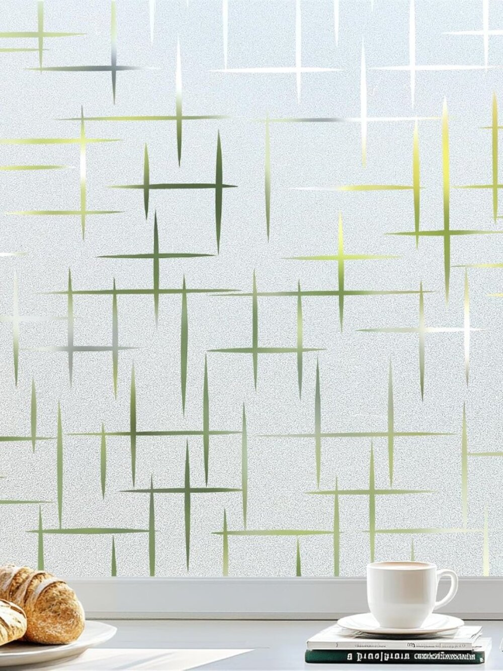 Frosted Window Privacy Film, Cross Pattern, No Glue, 17.5"x78.7"